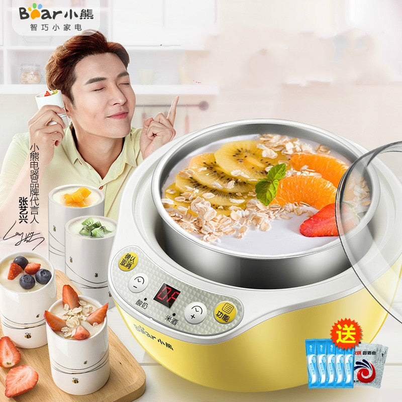 Automatic Stainless Steel Multi Yogurt Maker Machine with 4 Ceramic Cups Rice Wine container Yogurt Jars Kitchen Appliance